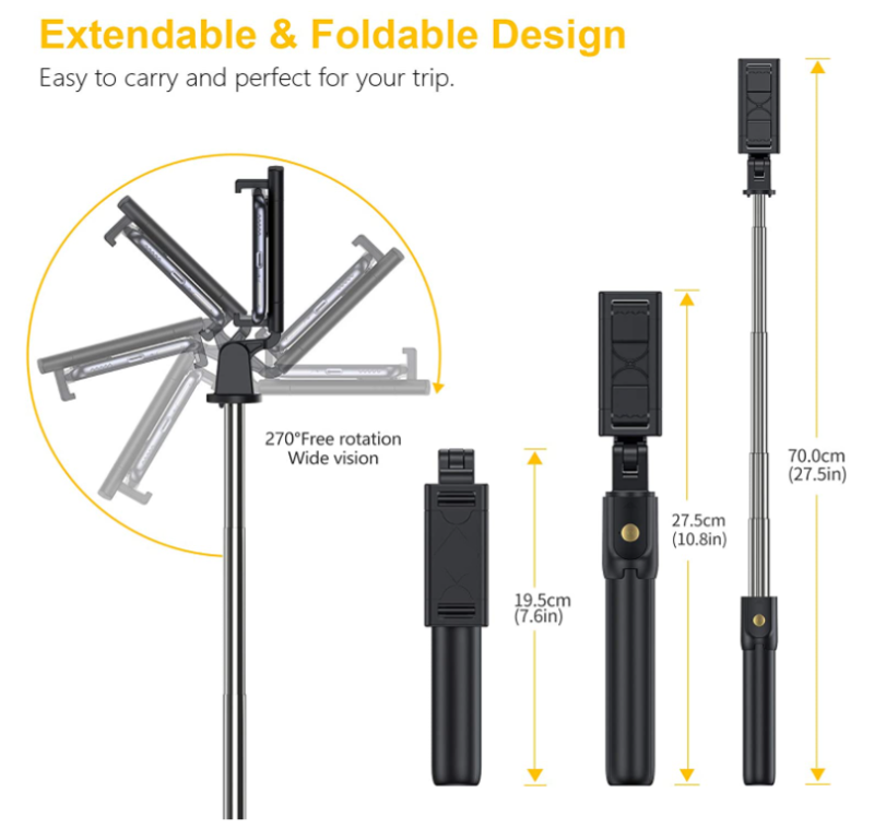 Bluetooth Selfie Tripod Telescopic Stick Remote