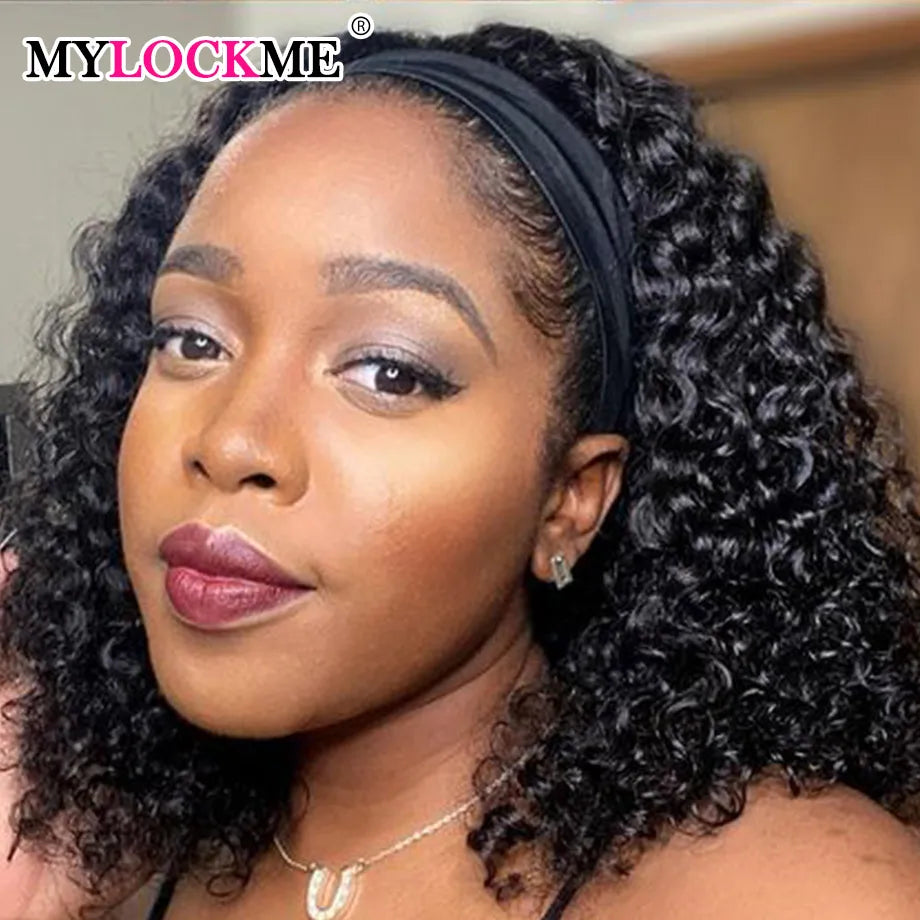 Headband Wig Human Hair Kinky Curly MY0% Density