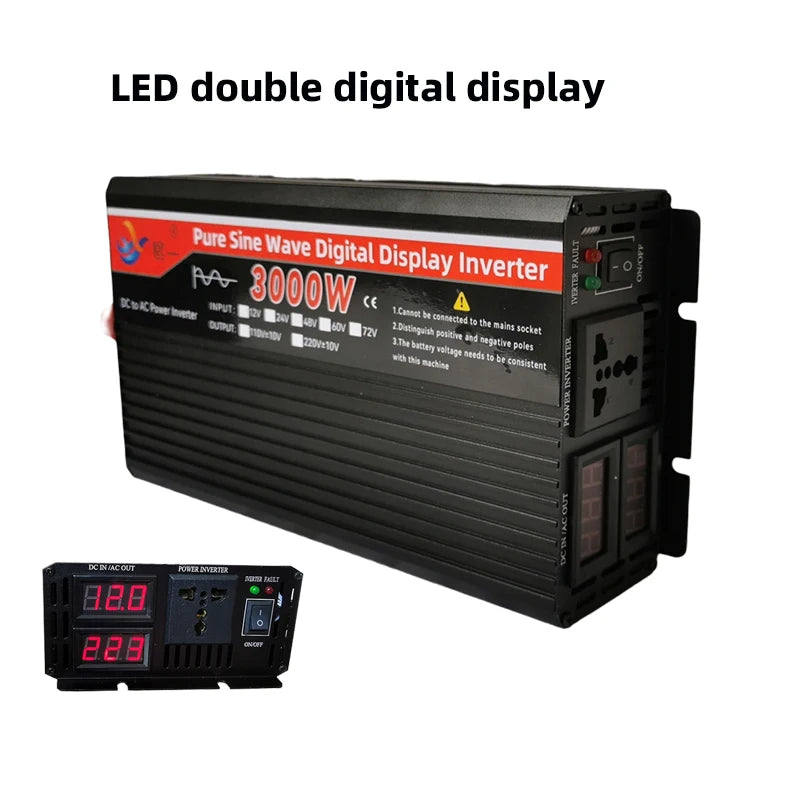 Pure Sine Wave Power Inverter DC 12V 24V 48V 60V 72V To AC 110V 220V Voltage 50Hz 60Hz 3000W Connector Car Inverter