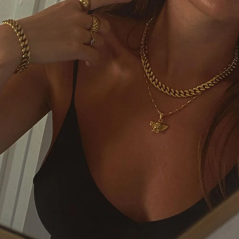 Bohemia Multilayer Cherub Pendant Chain Neck