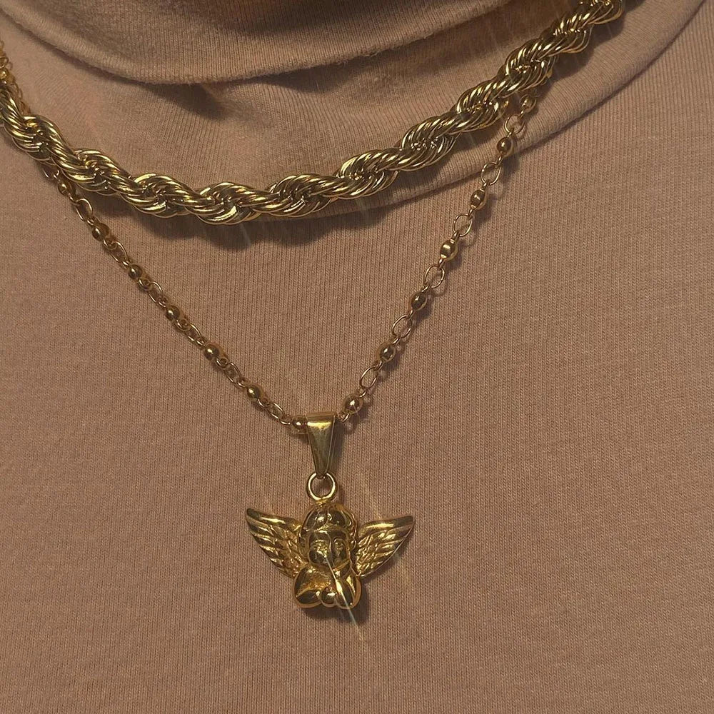 Bohemia Multilayer Cherub Pendant Chain Neck