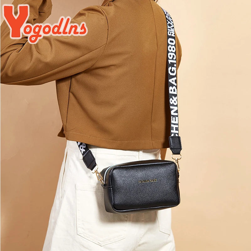 Yogodlns Fashion Small Square Bag For Women PU Leather Shoulder Messenger Bag Letter Strap Crossbody Bag Trendy Handbag Bolsa