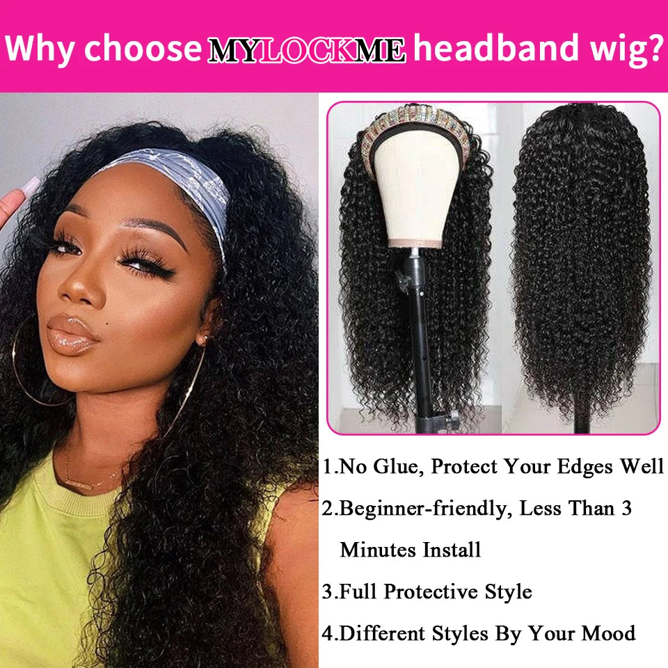Headband Wig Human Hair Kinky Curly MY0% Density