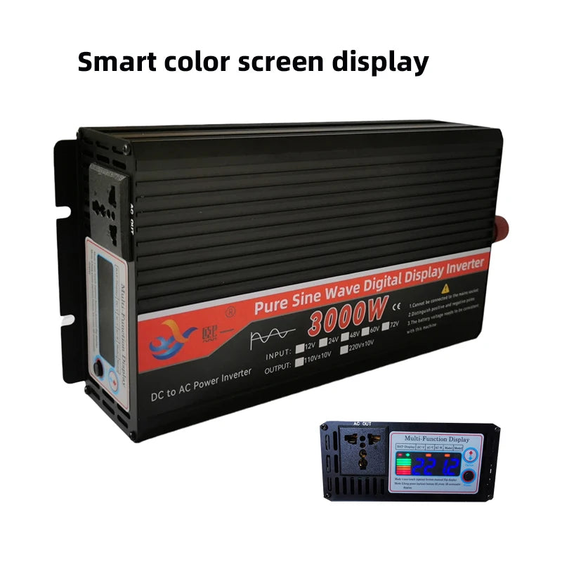 Pure Sine Wave Power Inverter DC 12V 24V 48V 60V 72V To AC 110V 220V Voltage 50Hz 60Hz 3000W Connector Car Inverter