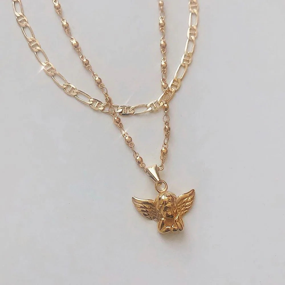 Bohemia Multilayer Cherub Pendant Chain Neck