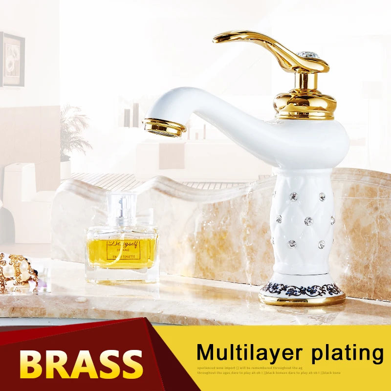 Basin Faucets Brass with Diamond Bathroom Faucet Gold Mixer