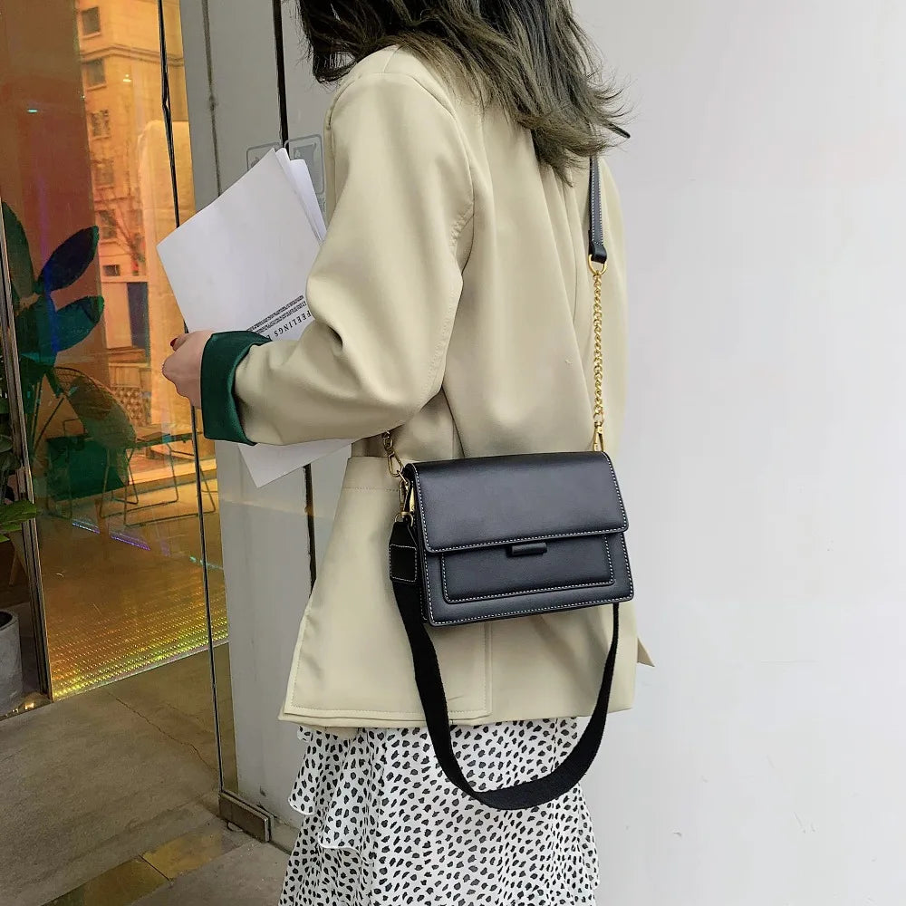 Contrast color Leather Crossbody Bags
