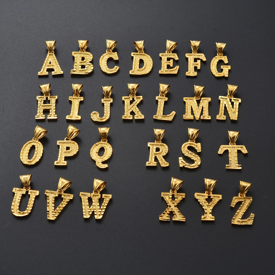 Anniyo A-Z Letters Necklaces Women Men Gold