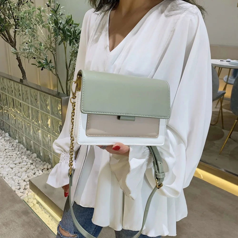 Contrast color Leather Crossbody Bags