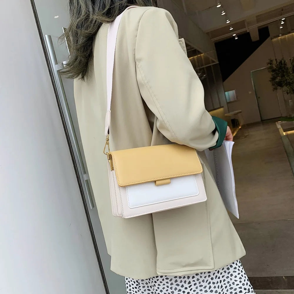 Contrast color Leather Crossbody Bags