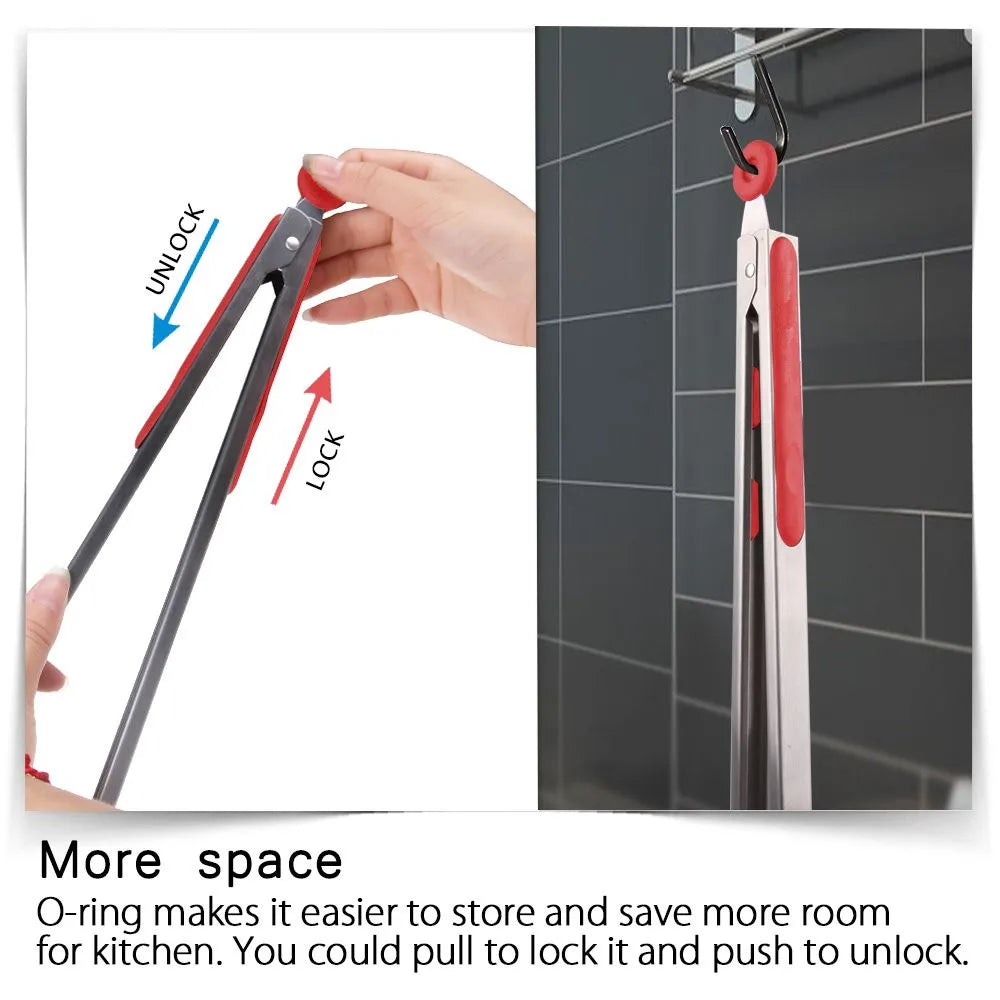 LMETJMA Kitchen Cooking Tongs Heat Resistant Stainless
