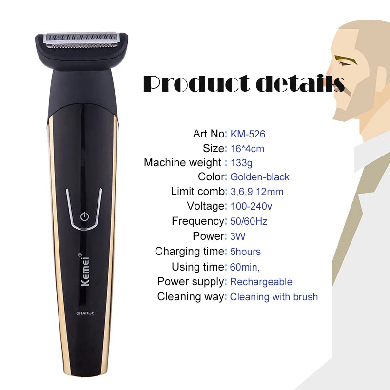 100-240V Kemei 5 in 1 Electric Shaver Hair trimmer Titanium CnFor Barber