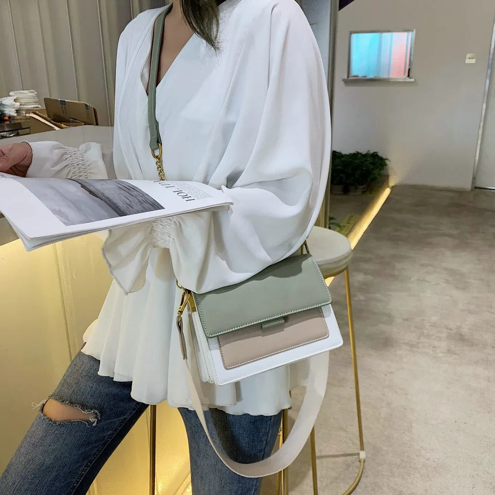 Contrast color Leather Crossbody Bags