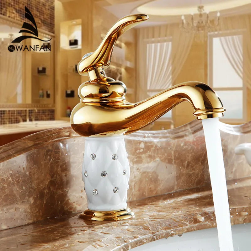 Basin Faucets Brass with Diamond Bathroom Faucet Gold Mixer