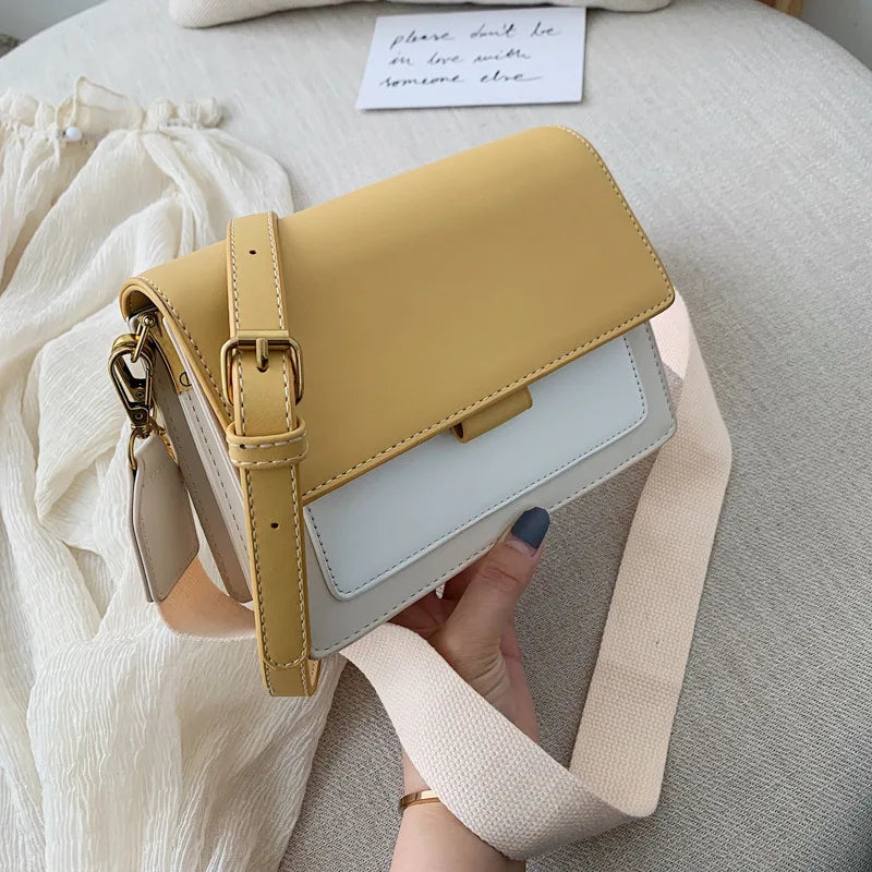 Contrast color Leather Crossbody Bags
