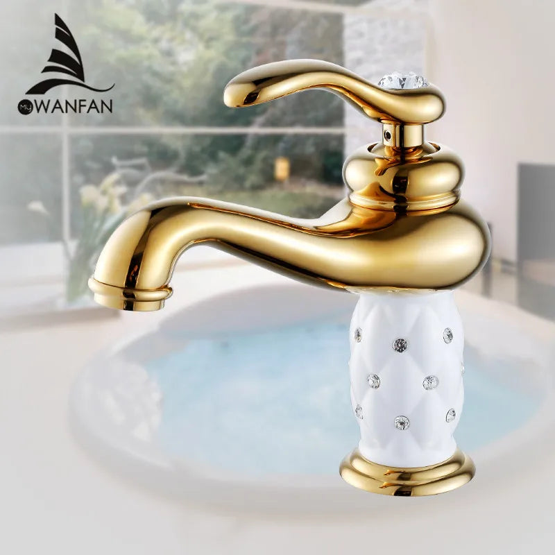 Basin Faucets Brass with Diamond Bathroom Faucet Gold Mixer