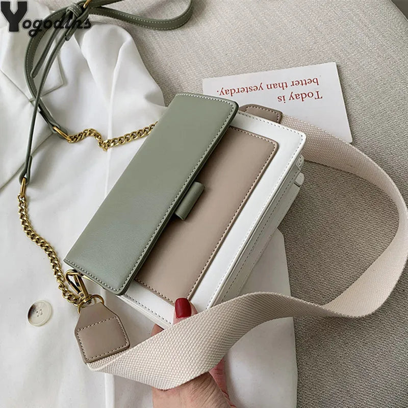 Contrast color Leather Crossbody Bags