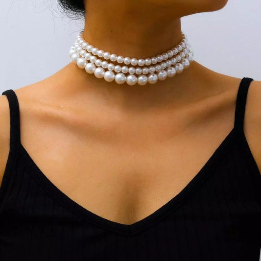 Multi-Layer White Imitation Pearl Necklac Girl Charm Banquet