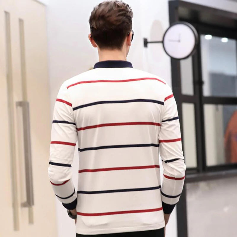 Autumn winter new polo shirt High quality brand cotton men's striped shirt