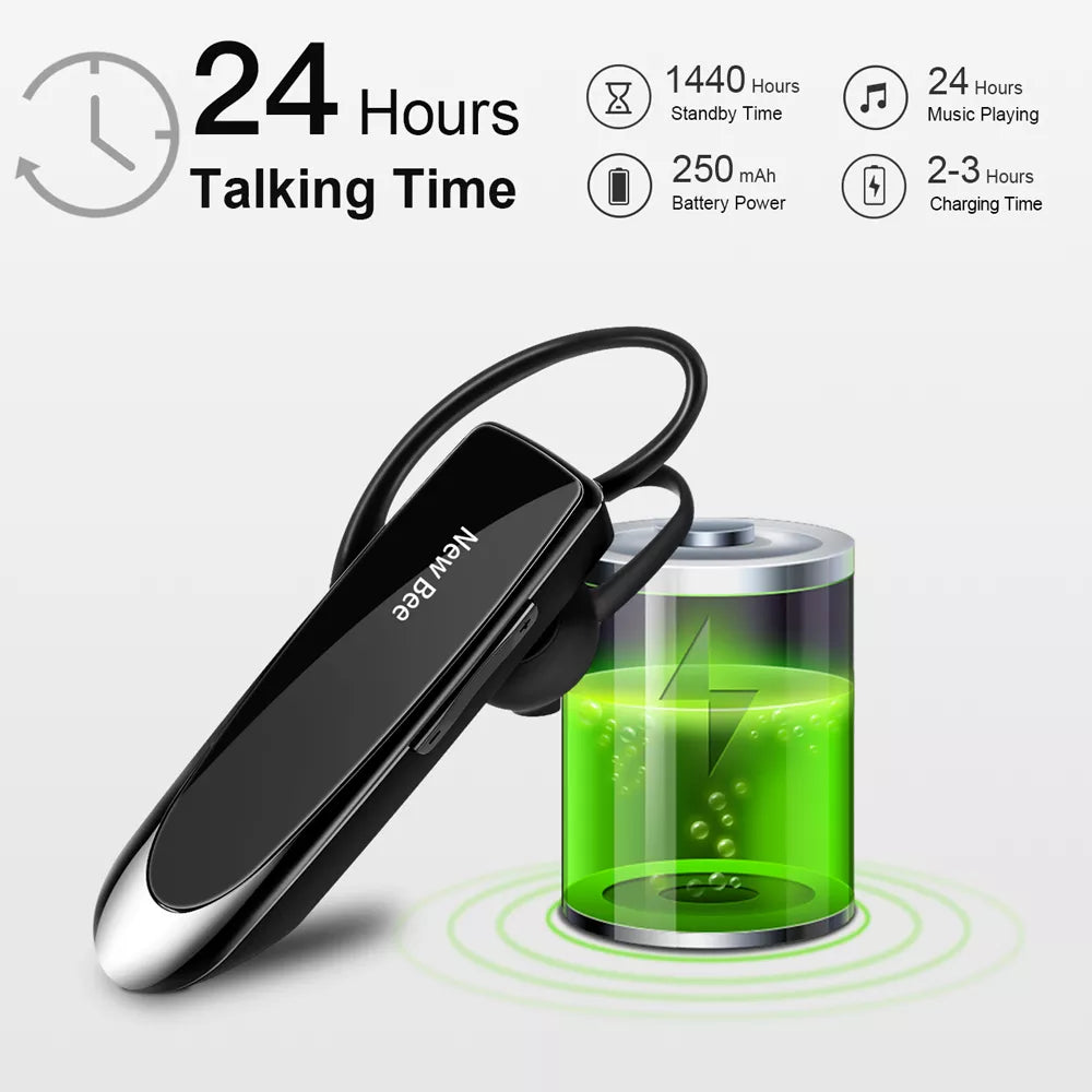 New Bee Bluetooth Headset V5.0 Wireless Earpho Earpiece