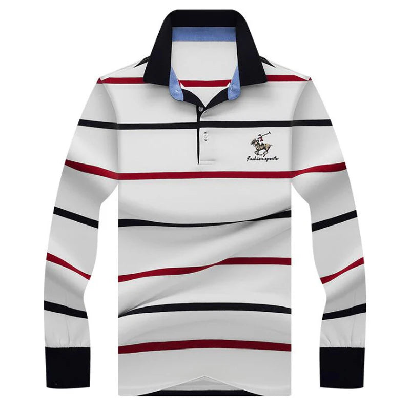 Autumn winter new polo shirt High quality brand cotton men's striped shirt