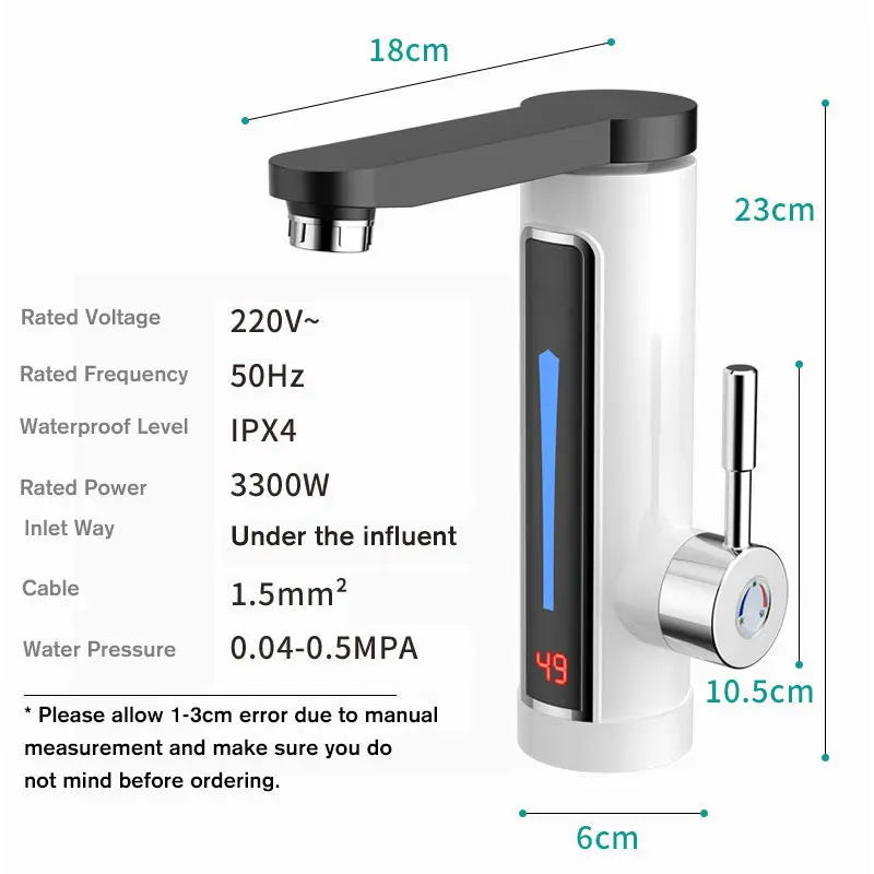 3300W Electric Instant Water Heater Faucet Tap LED Ambient Light stant