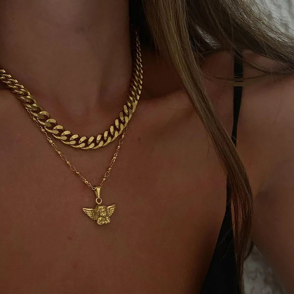 Bohemia Multilayer Cherub Pendant Chain Neck