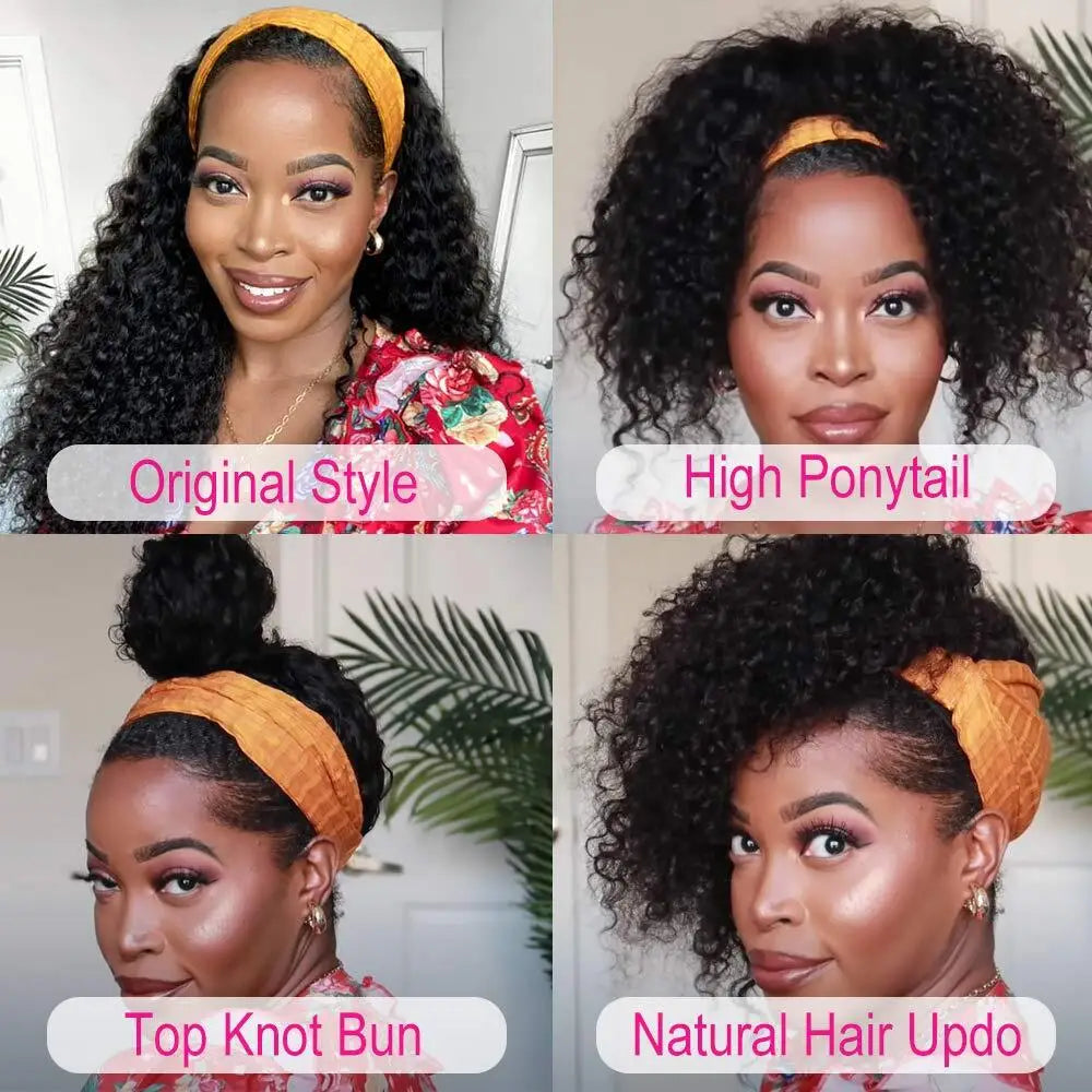 Headband Wig Human Hair Kinky Curly MY0% Density