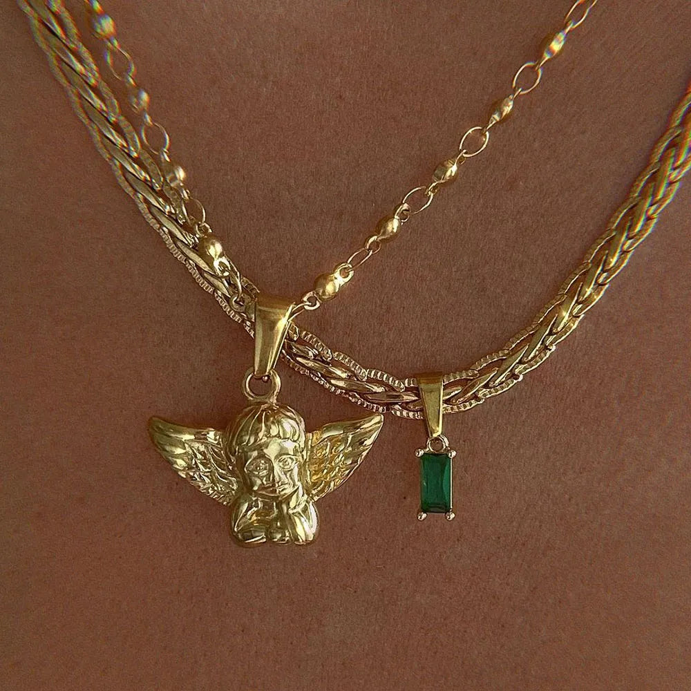Bohemia Multilayer Cherub Pendant Chain Neck