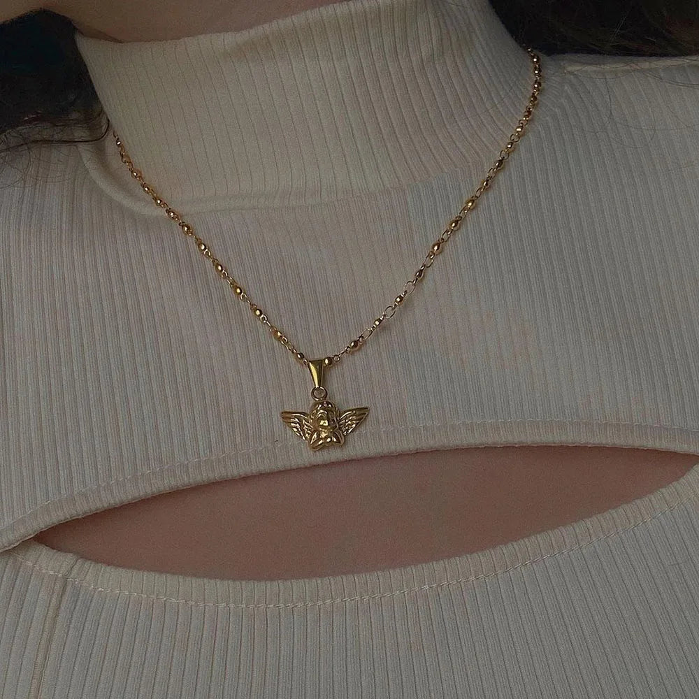 Bohemia Multilayer Cherub Pendant Chain Neck