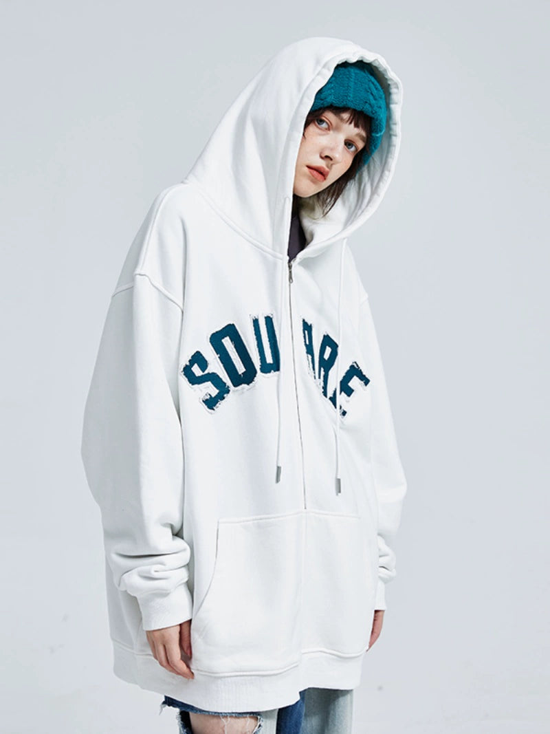 a Square Root Casual Thin Fleece Hoodie Embroidery