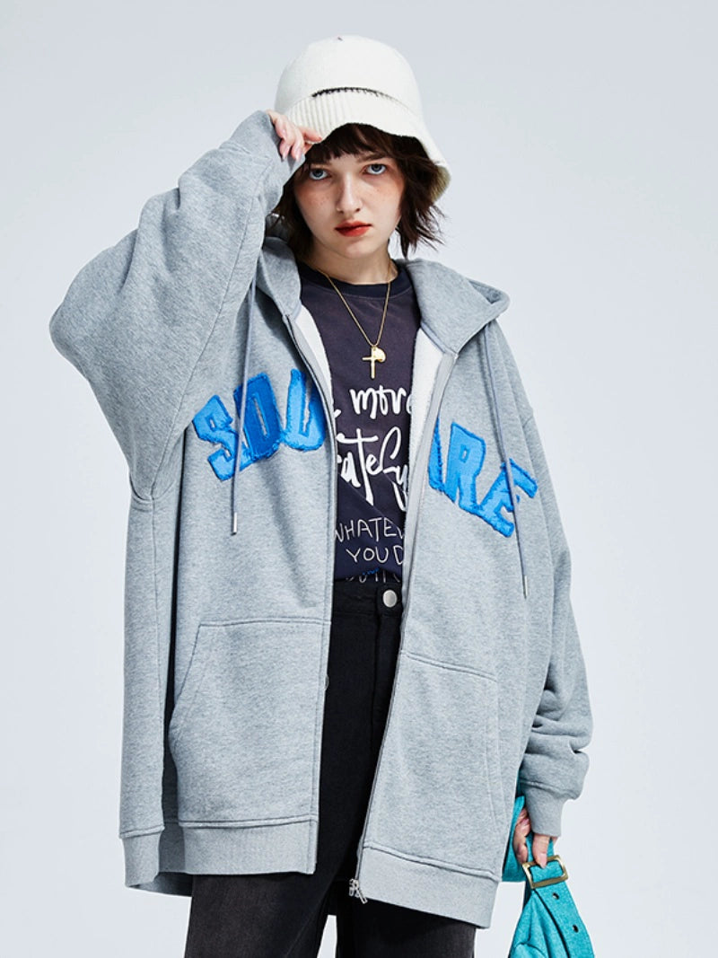 a Square Root Casual Thin Fleece Hoodie Embroidery