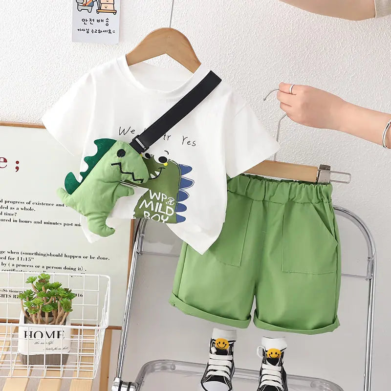 Summer Casual Newborn Baby Boys Toddler Big Dinosaure Short Sleeve Tops Pants 2Pcs/set Cotton Kids Outfits Clothing