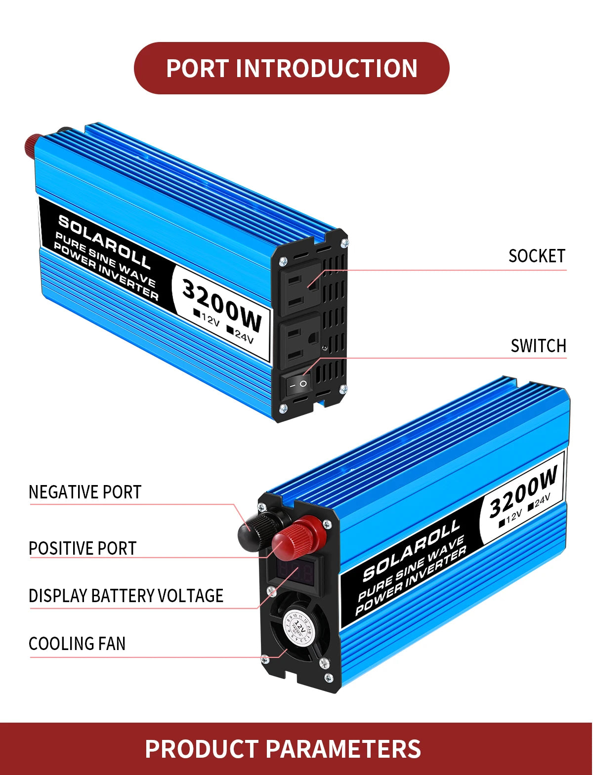 Pure Sine Inverter 3200W DC 12V/24V to AC 110V 60HZ With LCD Digital Display Converter