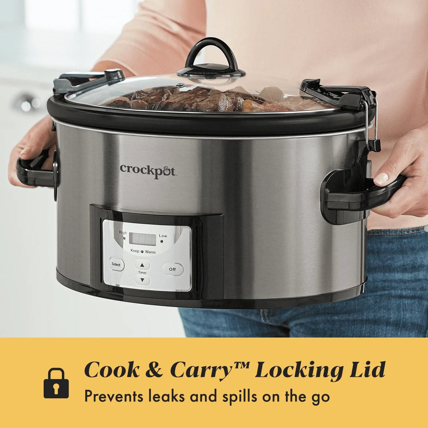 7-Quart Slow Cooker, Black Stainless Steel Cooking Home