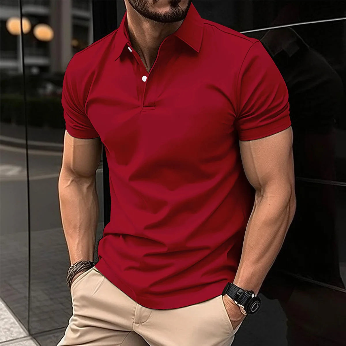 2024 Summer Men's Fashion Lapel Short-Sleeved Striped men's Polo Shirt