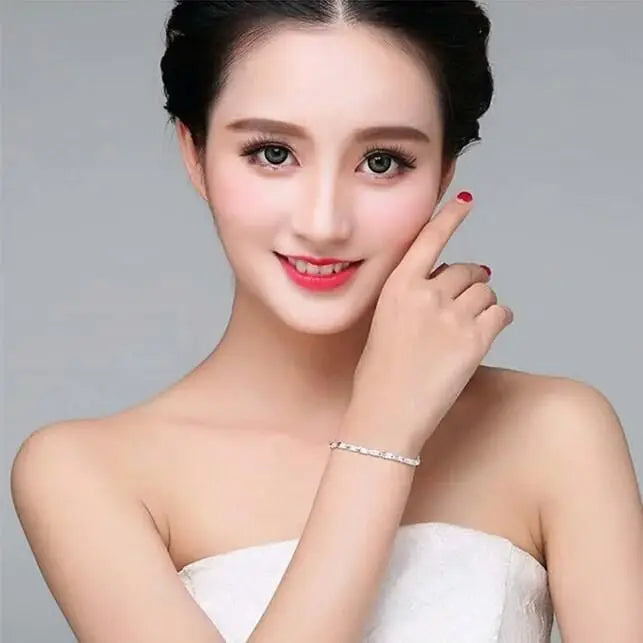 925 sterling Silver Bracelets Heart Leaf foion Nice Chain