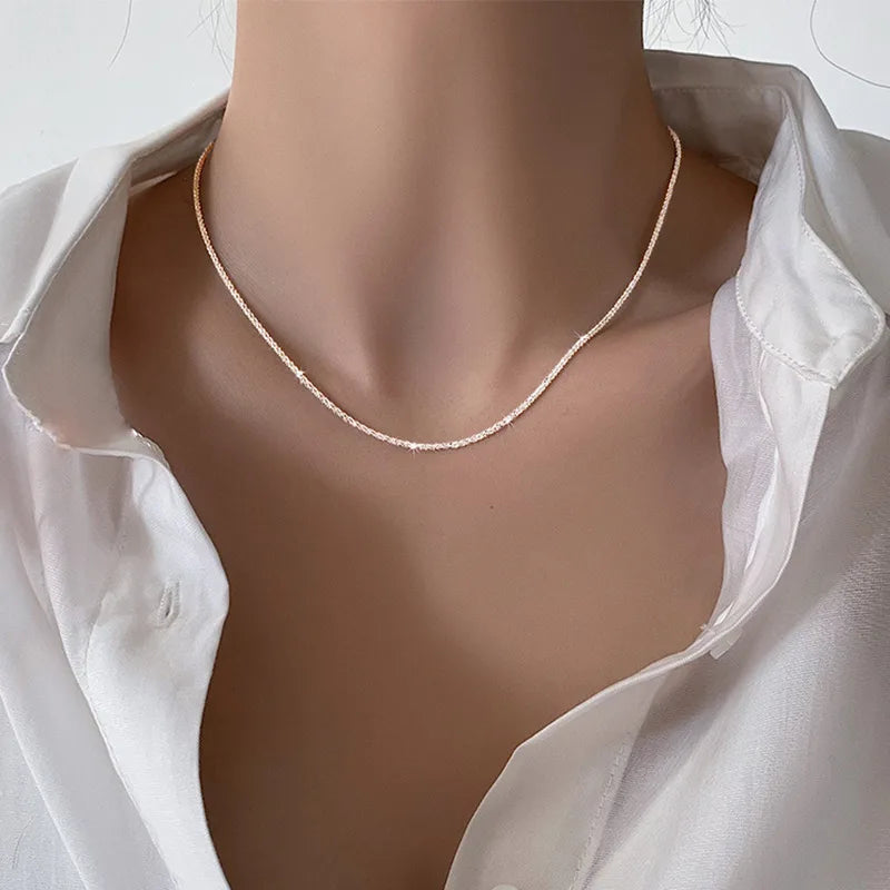 2022 Popular Silver Colour Sparkling Clavicle Chain