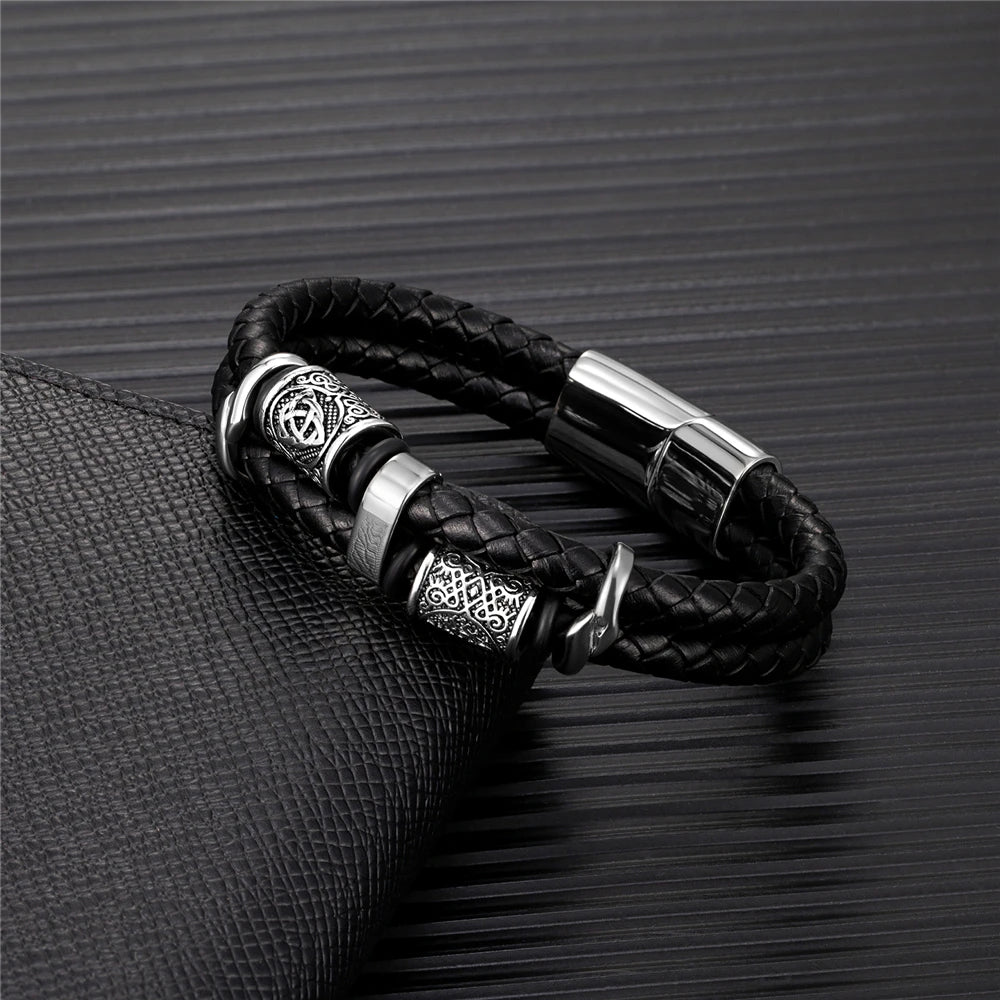 Punk Men Vikings Style Genuine Leather Bracelet