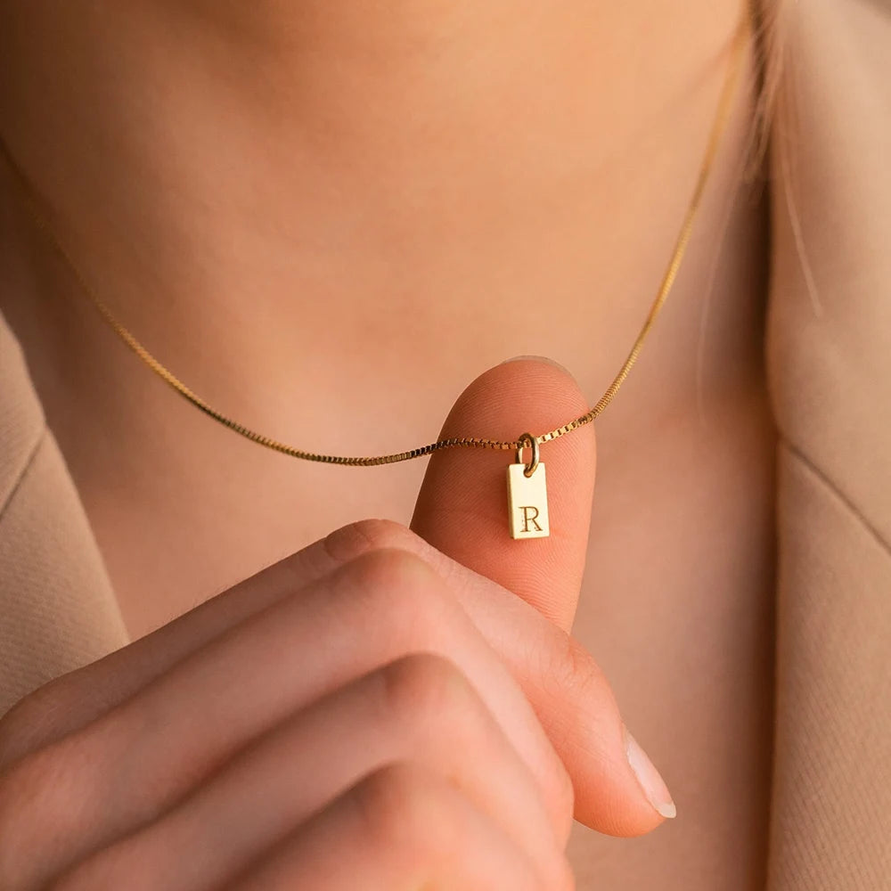 New Tiny Square A-Z Alphabet Initial Letter Necklace Co