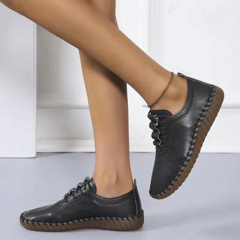 Spring Women Sneakers New 2024 Woman Platform Loafers Lace-Up Leather Flat Casual Shoes Mom Mujer Zapatos Chaussure Femme