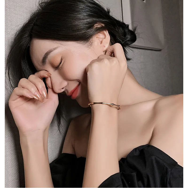 Stainless Steel Gold Color Bamboo Joint Bangles 2023