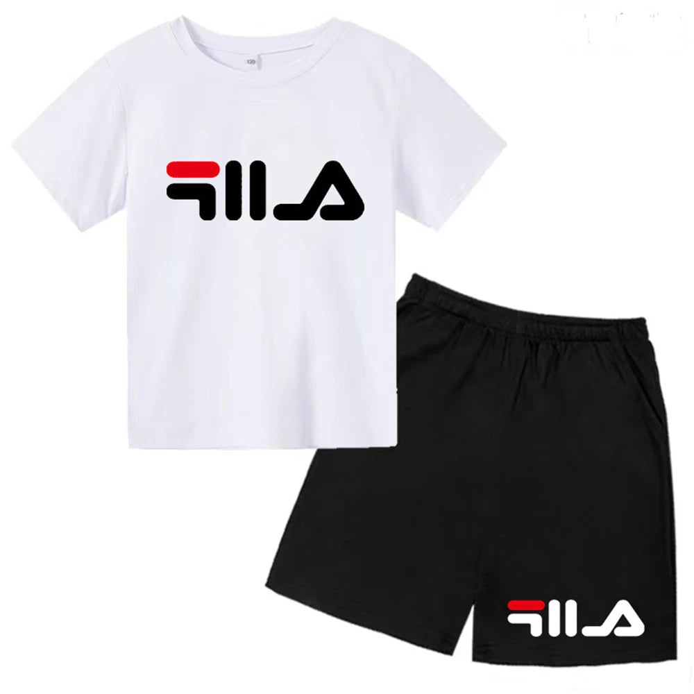 Summer Round Neck T-shirt for Boys Girl+shorts Set Children's Printed Cotton Breathable Leisure Brand Short Sleeve Clothing