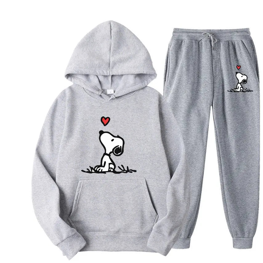 Snoopy Cartoon Anime Women Sweatshirt Sweatpants Set 2024