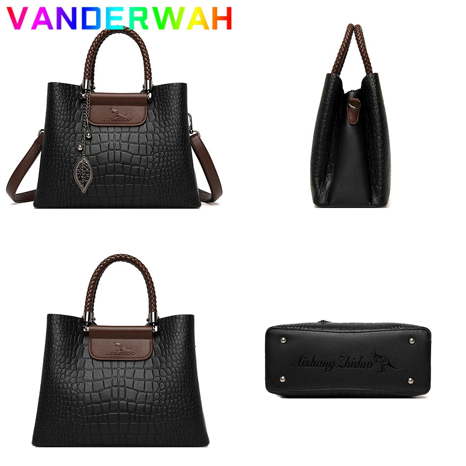 Brand Leather 3 Layers Alligator Handbags