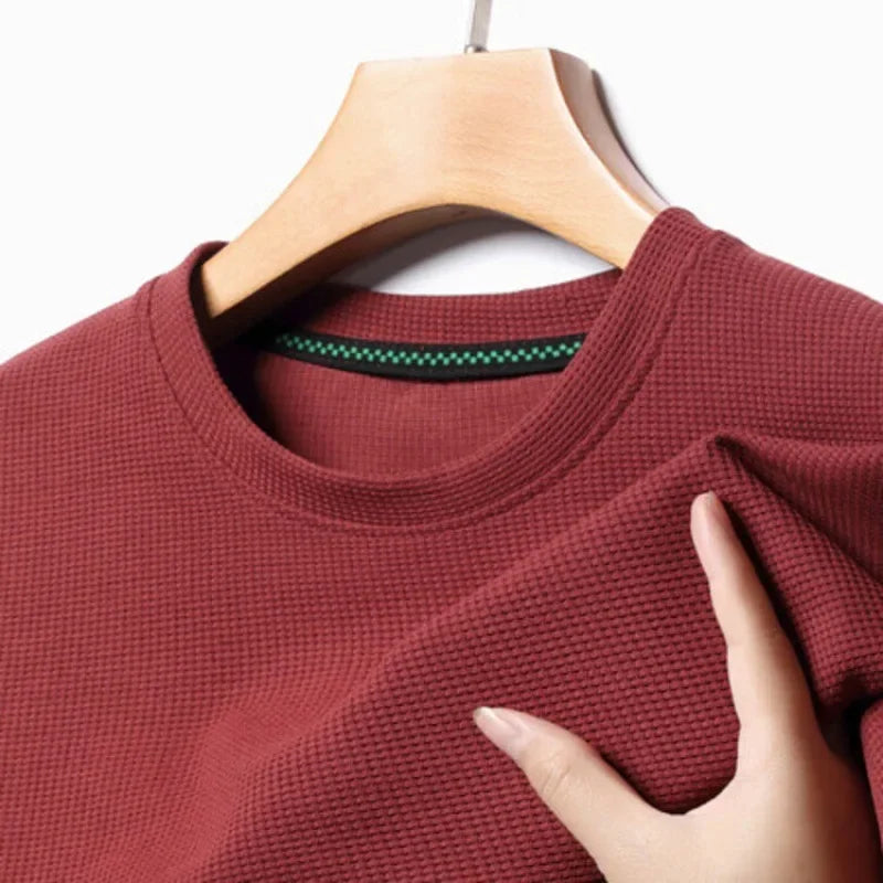 New Summer Waffle Round Neck Short Sleeved T-s