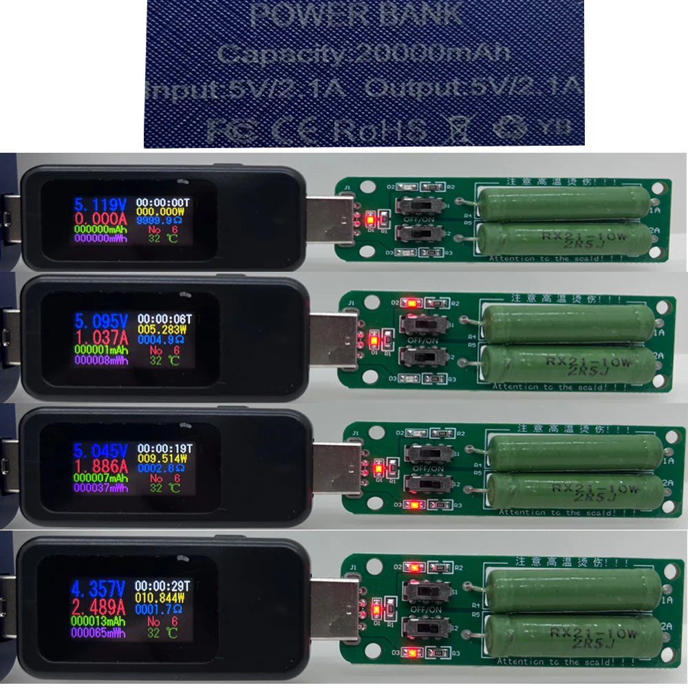 USB Resistor DC electronic load 2 switch adjustable current 5V 1A/2A/3A battery capacity voltage discharge resistance tester