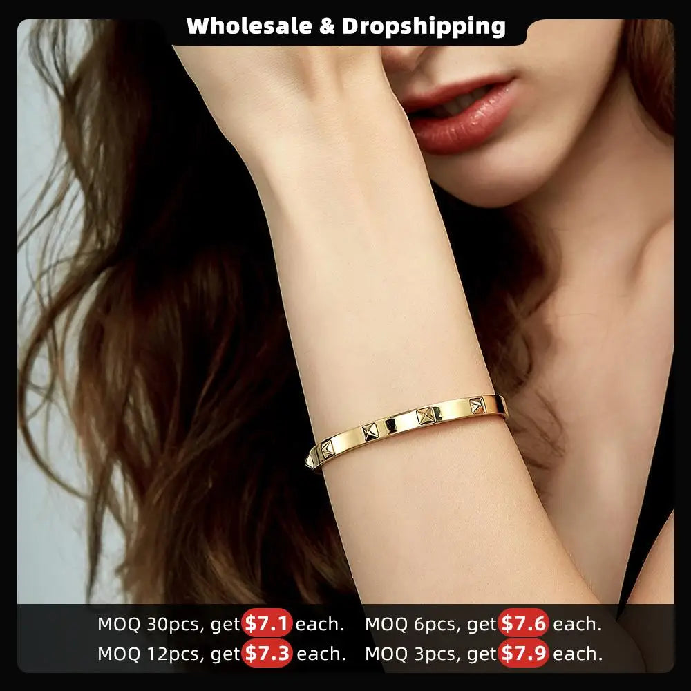 Enfashion Pyramid Spikes Bracelet Manchette Gold Color Stainless Steel Bracelet For Women Cuff Bracelets Bangles Pulseiras