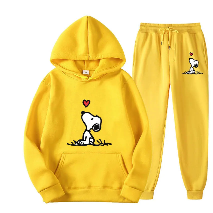 Snoopy Cartoon Anime Women Sweatshirt Sweatpants Set 2024