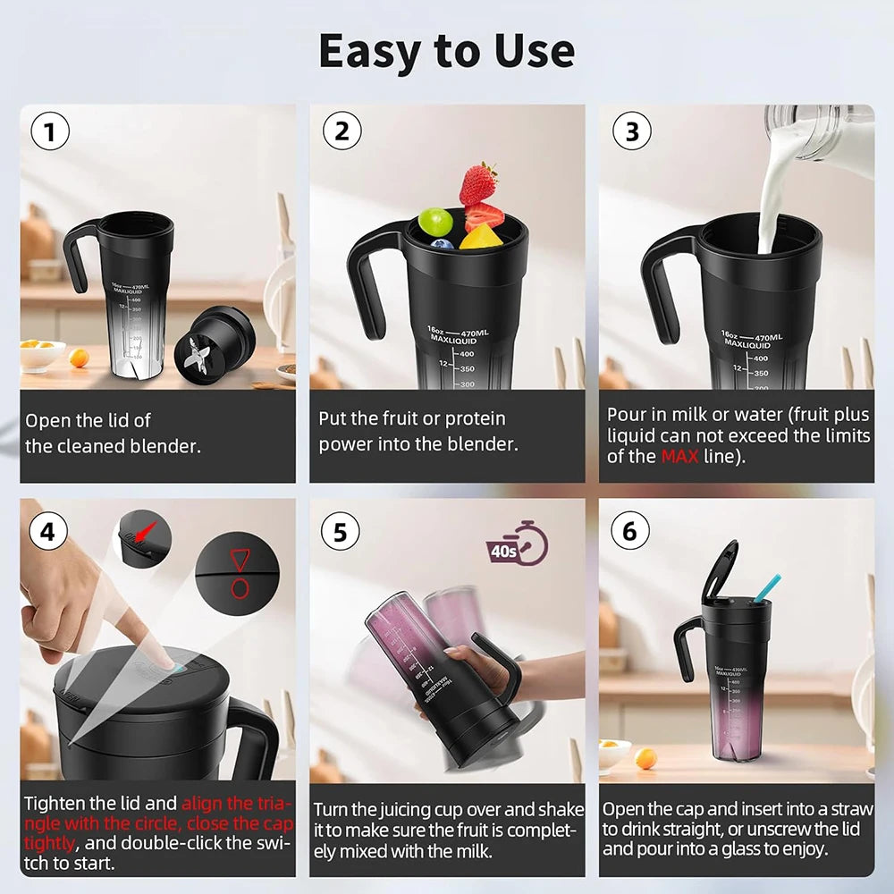 Portable Blender Bottle Fresh Juicer 470ml Smoothit Juice